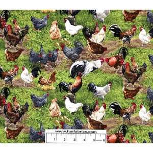  Chickens and Hens in Grass Fabric Arts, Crafts & Sewing
