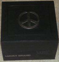 LUCKY Brand Mens Wristwatch Black Leather Band Starburst Face New w 