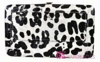 Leopard Print Flat Opera Wallet Clutch Hardcase White  