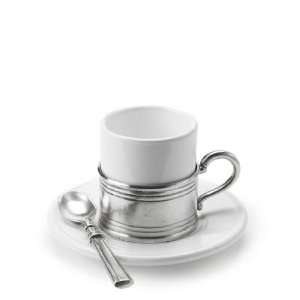  Match Italian Pewter Espresso Cup W/ Ceramic Saucer 