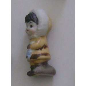  Miniature China Figurine Boy Eskimo with Fish Everything 