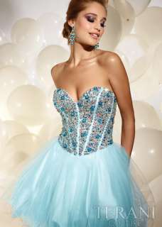 Terani Couture P677 Corset Bodice Prom Dress Aqua Blue Sz 0 to 14 New 