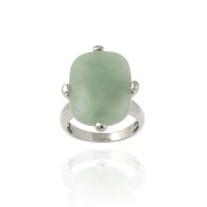  Sterling Silver and Green Jade Rectangular 4 Prong Ring Jewelry