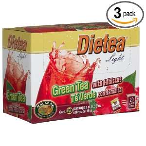 Malabar Dietea Light, Green Tea with Hibiscus, 20 Count Tea Bags (Pack 