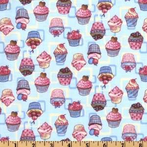  44 Wide Sweet Cakes Tossed Cupcakes Blue Fabric By The 