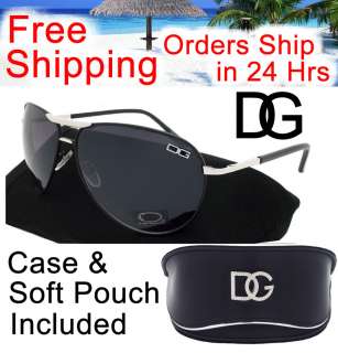 DG Designer AVIATOR Sunglasses High Fashion BLACK With DG CASE & Soft 