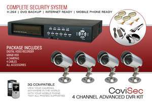 CH Security DVR System, 4 IR Cameras, Internet, H 264  