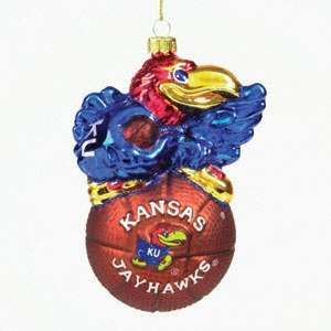  Kansas Jayhawks 5 Glass Mascot Basketball Ornament 