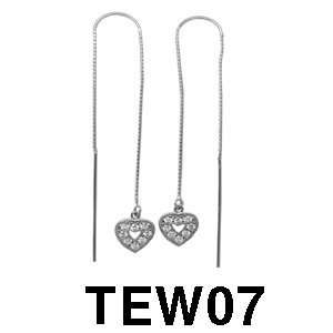  14k Threader Earrings with Cubic Zirconia Heart (white 