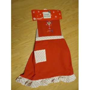   Full Kitchen Apron   Jolly Red with polka dot ruffle