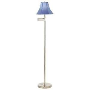  Brushed Nickel with Blue Shade Swing Arm Floor Lamp