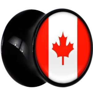  12mm Black Acrylic Canada Flag Saddle Plug Jewelry