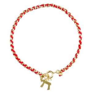  Kabbalah Red String Bracelet woven in Gold with Hai (Life 