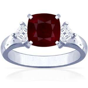  Platinum Cushion Cut Ruby Three Stone Ring Jewelry