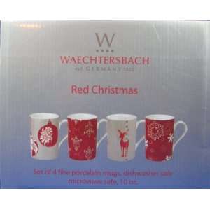 Waechtersbach Red Christmas Set of 4 Fine Porcelain 10 Oz 