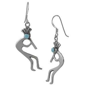    Sterling Silver Turquoise Kokopelli Dangle Earrings Jewelry