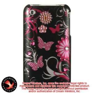  Iphone 3g / 3gs Spot Diamond Case Pink Butterfly Cover By 