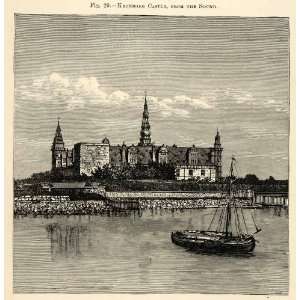  1882 Wood Engraving Kronborg Castle Oresund Denmark 