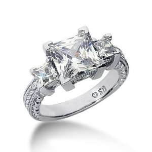  3.05 Ct Diamond Engagement Ring Princess Prong Antique 14k 