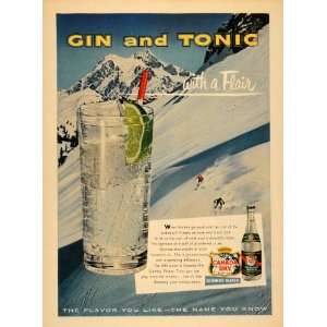  1955 Ad Canada Dry Quinine Water Gin Tonic Snow Skiing 