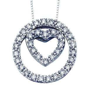  14K White Gold 1/4 ct. Diamond Heart in Circle Pendant 