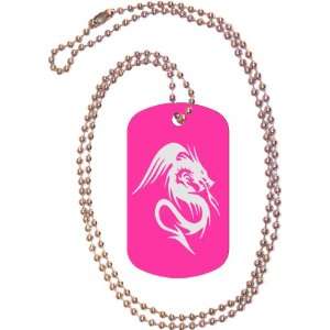 Tribal Dragon Pink Dog Tag with Neck Chain