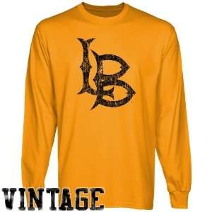 NCAA Long Beach State 49ers Gold Distressed Logo Vintage Long Sleeve T 