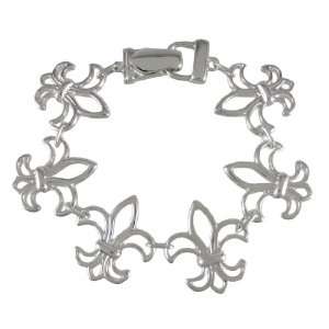  Chrome Plated Fleur De Lis Link Bracelet Symbol Jewelry