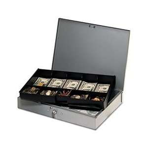  Extra Wide Steel Cash Box w/10 Compartments, Key Lock 
