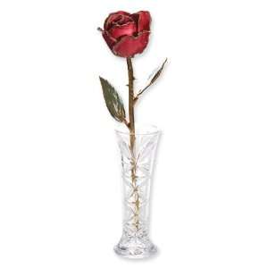  Lacquer Dipped 24k Gold Trim Red Rose & Small Bud Vase Set 