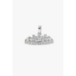 14k White Gold, Princess Tiara Crown Pendant Charm Lab Created Gems 
