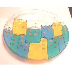  Handpainted Houses Glass Platter by Leslie Kitchen 