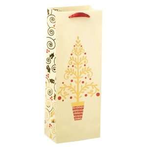  One Bottle Imprinted Golden Trees Wine Bag w/ Red Ribbon 