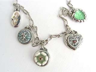 BRIGHTON STITCH IN TIME SILVER ENAMEL CHARMS BEADS LONG 18 NECKLACE 