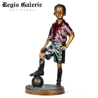 Bronze sculpture custom patina of young soccer player  