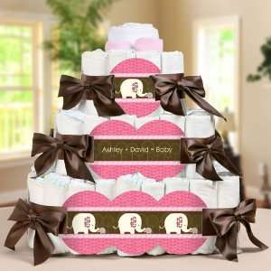   Baby Elephant   3 Tier Personalized Square   Baby Shower Diaper Cake