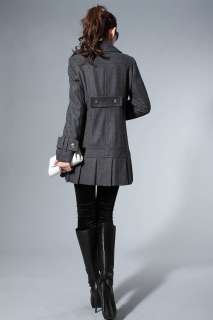 NEW LADY WINTER PLEATED DOUBLE BREASTED LONG WOOL COAT  