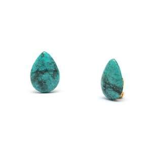 Natural Turquoise Teardrop Button Clip On Earrings