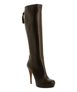 Gucci black leather bamboo tassel tall boots  