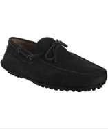 style #313075001 black suede boatstitch moc loafers