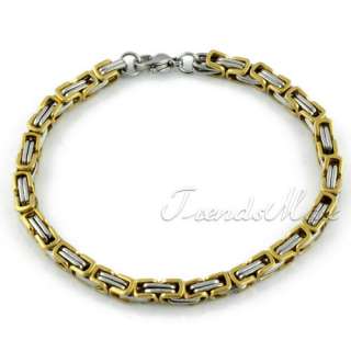 MENS 5MM Gold Tone Box Link Stainless Steel Necklace Chain Bracelet 