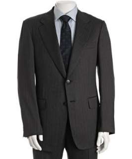 Gucci charcoal striped wool 2 button suit with flat front trousers 