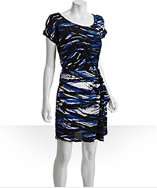 BCBGMAXAZRIA blue silk asymmetrical pleat front dress style# 319511901