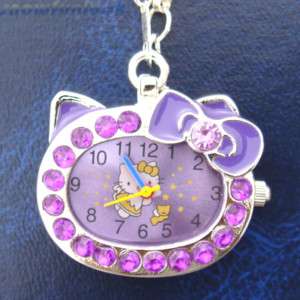 Hello Kitty lovely necklace Watch Clock Xmas PURPLE+BOX  