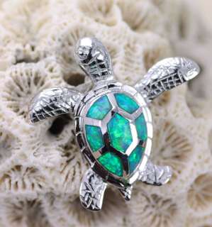 Sea turtle green fire opal gemstone silver pendant fashion jewelry 