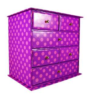 Hot Pink / Purple Polka Dot Print Jewelry Box 6 Drawers  