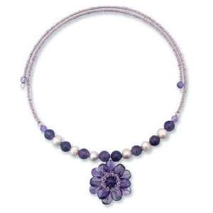   and Purple Amethyst Flower Necklace Oriental Bloom 0.2 W 21.1 L