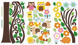   Wall Decals Scroll Flowers Tree & Forest Animals 4 boys girls  