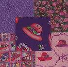40 4 RED HAT SOCIETY Fabric Quilt Block Squares Floral Flowers Purple