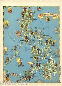 RUTH TAYLOR VINTAGE MAP CARTOON PHILIPPINE ISLANDS RARE  